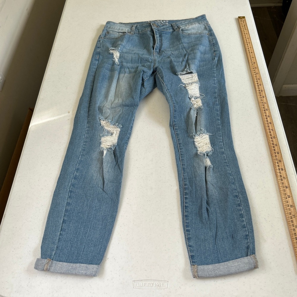 Resfeber Skinny Boy Friend Jeans Medium Wash Distressed Ripped Denim Size 10